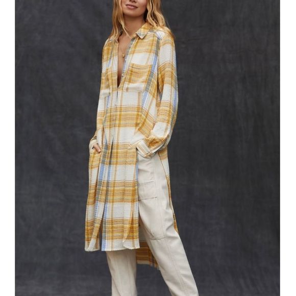 Pilcro for Anthropologie Side-Slit Maxi Tunic Buttondown Neutral Motif NWT Small - Picture 4 of 11